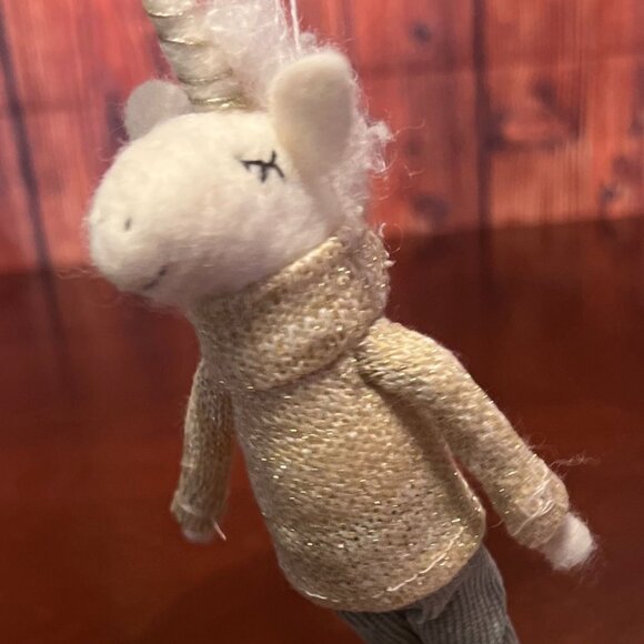 Felt Unicorn Ornament With Gold Sweater & Corduroy Pants handmade - Picture 2 of 7